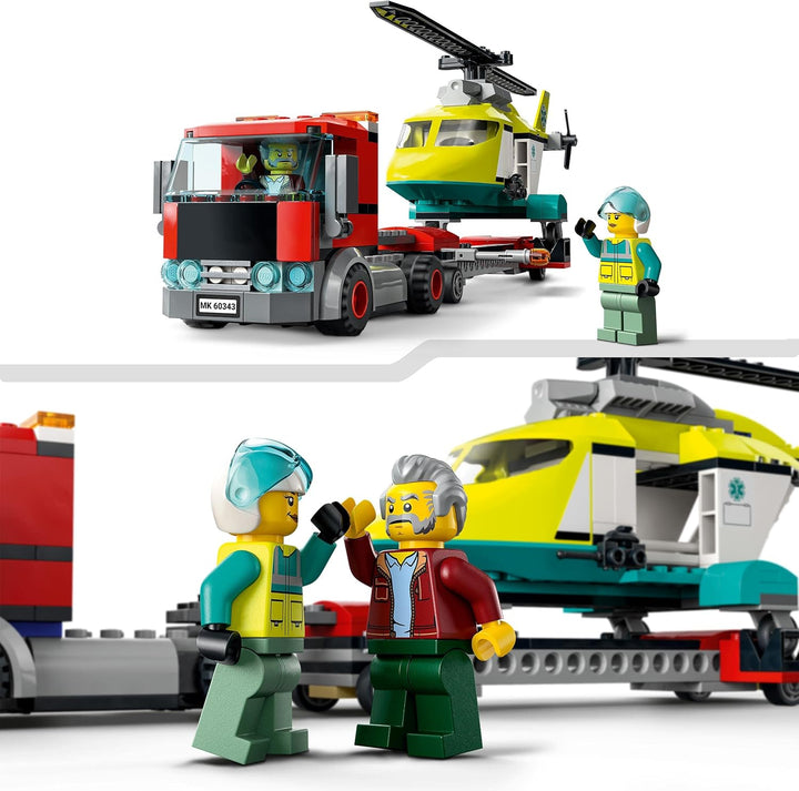 LEGO 60343 City Hubschrauber Transporter, Spielzeug ab 5 Jahren mit LKW, Rettungshubschrauber und Mi