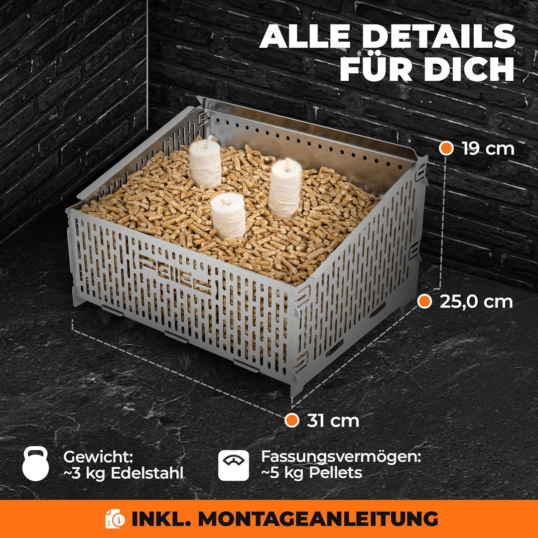 30x25x17cm hitzeresistenter Pelletkorb für Kaminofen | Edelstahl Pelletkorb | Pelletbrennkorb 40% me