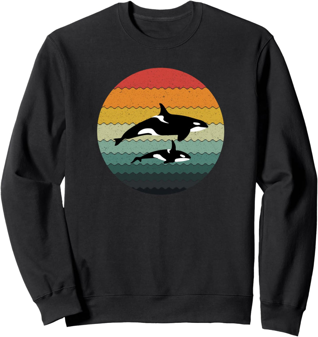 Orca Killerwal Familie Vintage Retro Art Grafik Meer Ozean Sweatshirt
