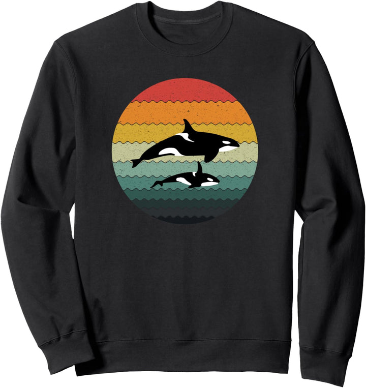 Orca Killerwal Familie Vintage Retro Art Grafik Meer Ozean Sweatshirt