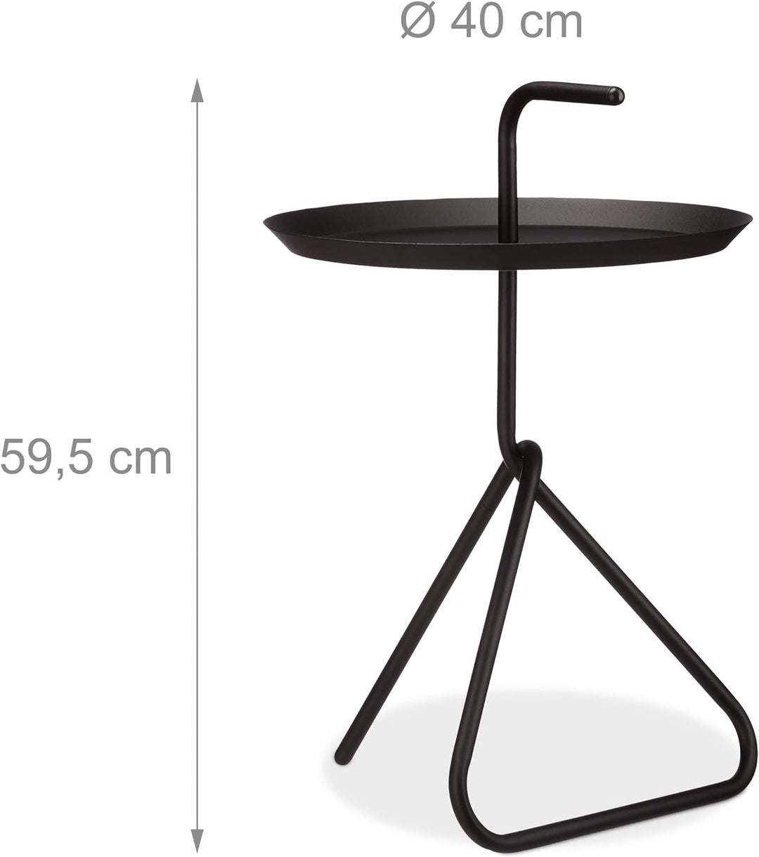 Relaxdays, schwarz Beistelltisch aus Metall, Runder Ablagetisch mit Tragegriff, Moderner Couchtisch,