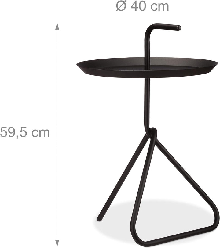 Relaxdays, schwarz Beistelltisch aus Metall, Runder Ablagetisch mit Tragegriff, Moderner Couchtisch,