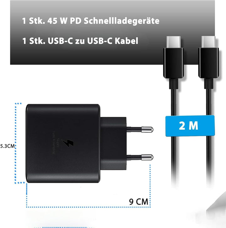 2er Pack USB C Ladegerät 45W mit Schnellladekabel für Samsung Galaxy S26 Ultra S25 S24 S23 S22 S21 S