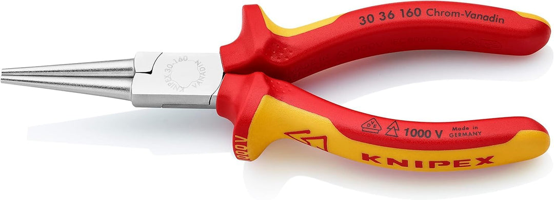 Knipex Langbeckzange verchromt, isoliert mit Mehrkomponenten-Hüllen, VDE-geprüft 160 mm 30 36 160 ve