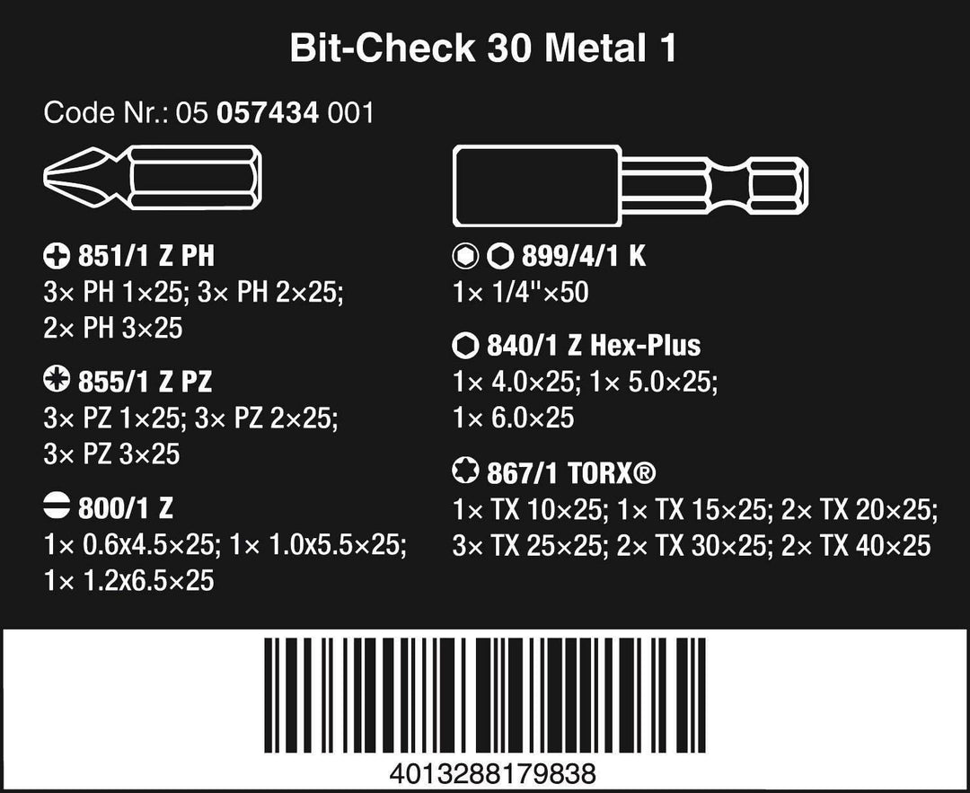Wera Kraftform Kompakt 28 mit Tasche, 7-teilig, Wera 05134491001 &amp; Bit-Sortiment, Bit-Check 30 Metal