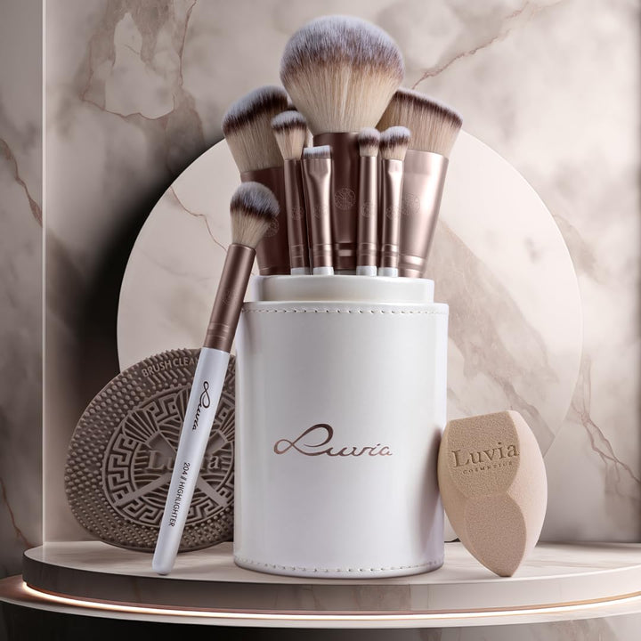 Make-up Pinselset Luvia, Prime Vegan Pro, 12 Schminkpinsel inkl. Pinselaufbewahrung, Blender Schwamm