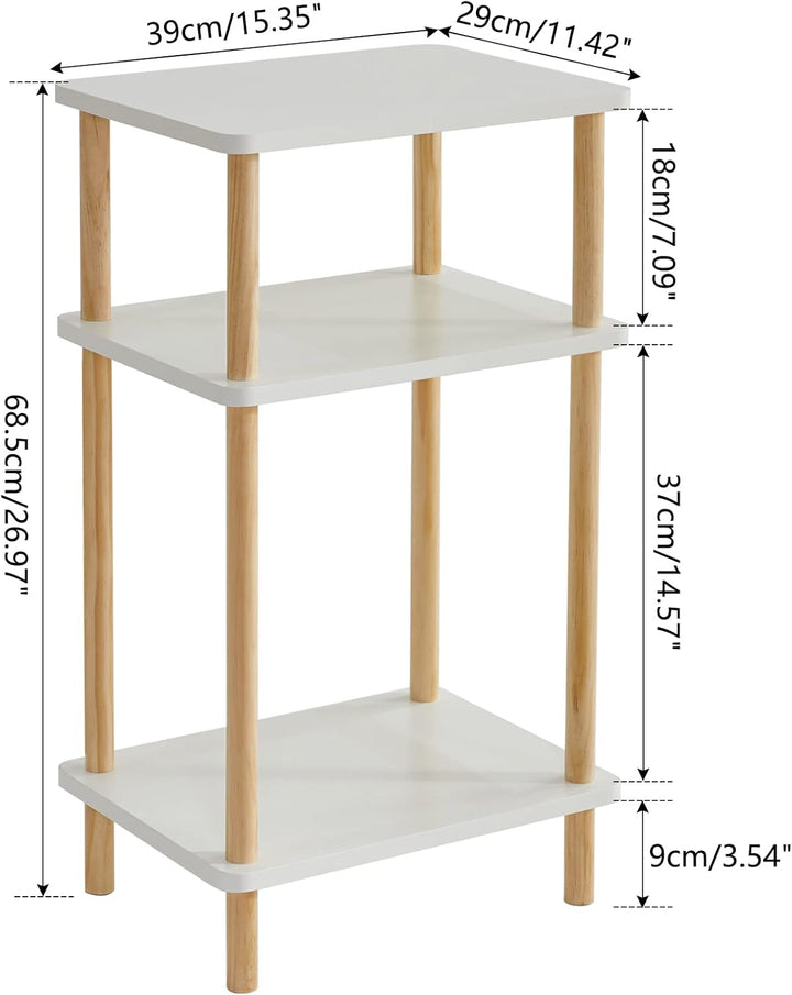 IBUYKE Holz Beistelltisch, Nachttische mit 3 Ebenen, 39x29x68.5cm, Couchtisch, Sofatisch, für Schlaf