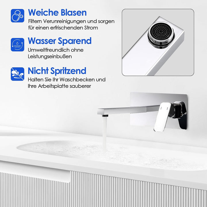 ROVOGO Wandmontage Waschtischarmatur Unterputz mit Schutzkappe, Edelstahl 304 Wasserhahn Bad Einhebe