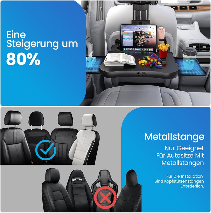 Auto Tisch für Rücksitz Beifahrer für Kinder Erwachsene Klappbar Einstellbar Belastbarkeit 15-20 kg