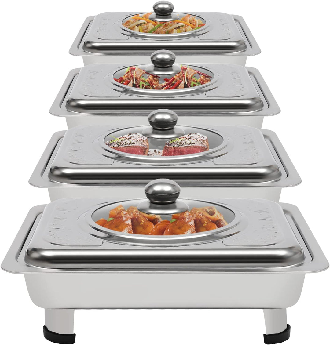 4 PCS Chafer Pan Buffet Tablett mit Deckel Chafing Tabletts Rechteckiges Chafing Dish Buffet Set Buf