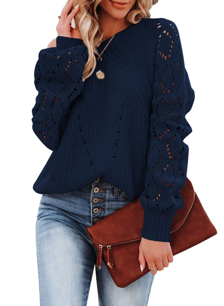 Dokotoo Damen Strickpullover Elegant Rundhals Pullover Langarm Grobstrick Pulli Herbst Winter Einfar