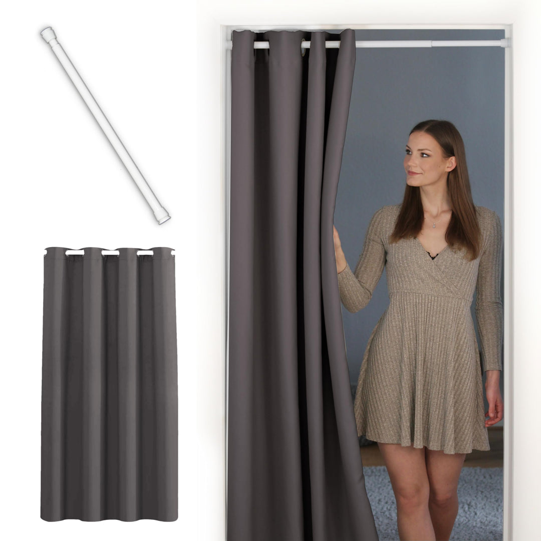 tinycurtains, Türvorhang mit Teleskopstange, einfache Montage in nur 1 Minute ohne Bohren (Türvorhan