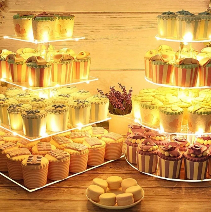 3 Etagen Cupcake Ständer, Gelb LED Lichterkette de Tortenständer Acryl für Hochzeit, Party, Geburtst