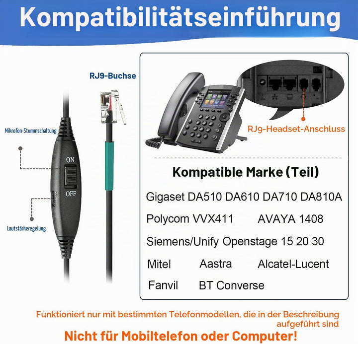 Telefon Headset RJ9 mit Mikrofon Noise Cancelling, Festnetztelefon Kopfhörer für Avaya 1408 Gigaset
