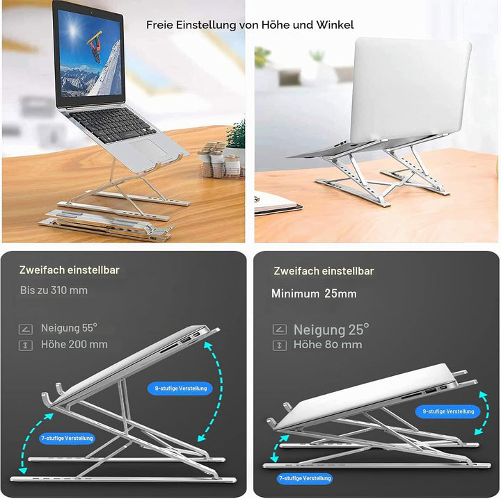 Dogfish Laptop Ständer, 9+7-Stufe Höhenverstellbarer Laptop Stand, Aluminium Belüfteter Notebook Stä