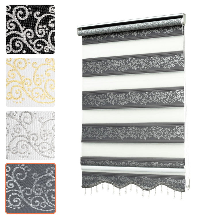 Bailena® Doppelrollo Klemmfix ohne Bohren - 4in1 Duo Rollo mit Muster Grau Silber Glitzernd 50x200cm
