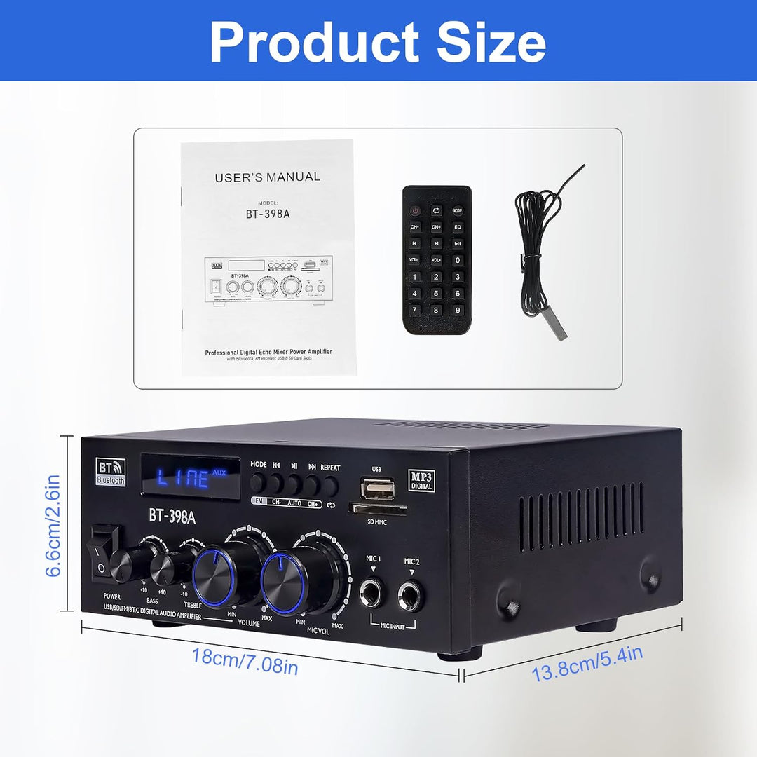 Verstärker HiFi Stereo, 2-Kanal Mini Amplifier, 60W +60W Geeignet für Zwei Lautsprecher um 10 Zoll,