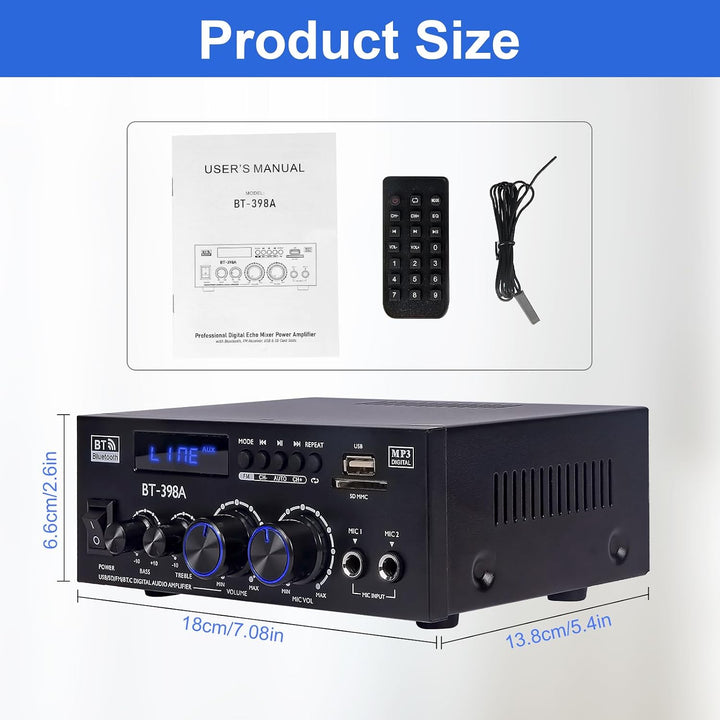 Verstärker HiFi Stereo, 2-Kanal Mini Amplifier, 60W +60W Geeignet für Zwei Lautsprecher um 10 Zoll,