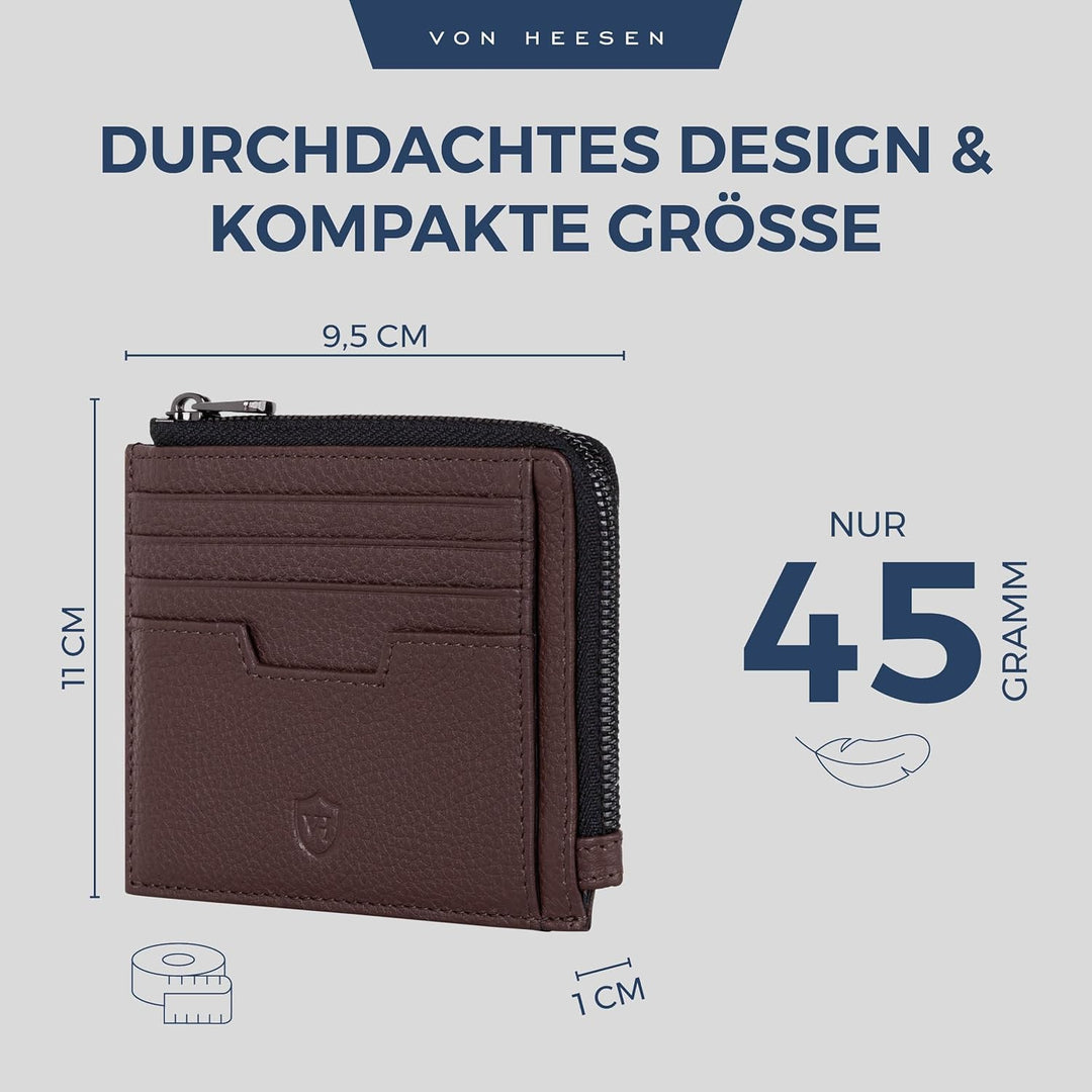 VON HEESEN Leder Kartenetui Geldbörse Herren & Damen Kreditkartenetui (Medium, Dunkelbraun) Dunkelbr