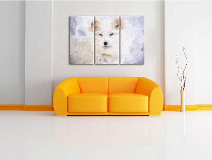 Pixxprint weisser Fuchs als Leinwandbild/Grösse: 3 Teilig (120x80) cm/Wandbild/Kunstdruck/fertig bes