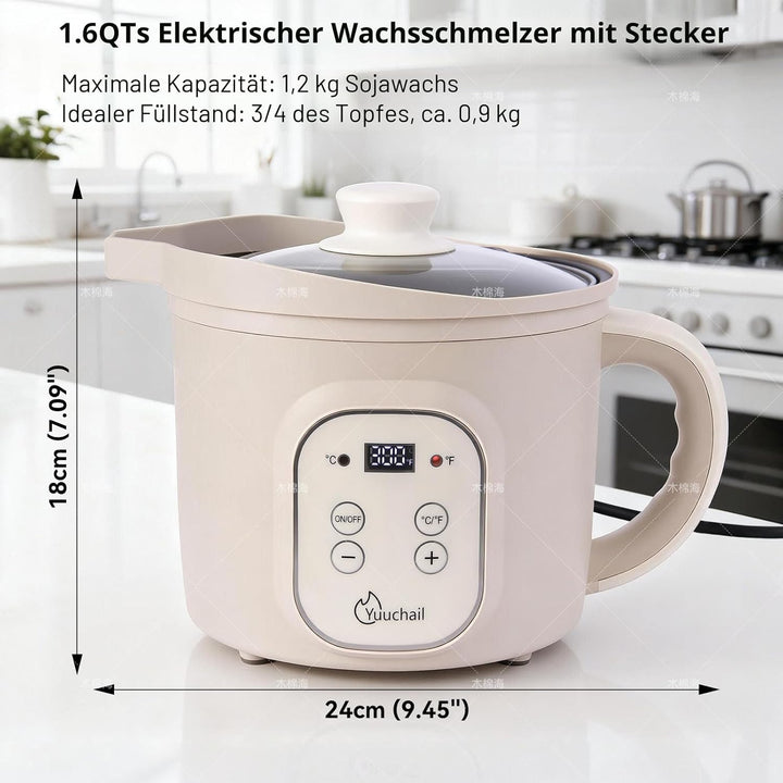 Yuuchail 1,5 l elektrischer Wachsschmelzer mit Digitalanzeige, präziser Temperaturregelung (30–150 °