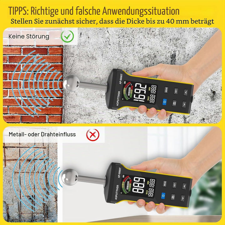 AOPUTTRIVER Pinless Feuchtemessgerät, Holzfeuchtemessgerät für Wände, Holz, Mauerwerk und Beton mit