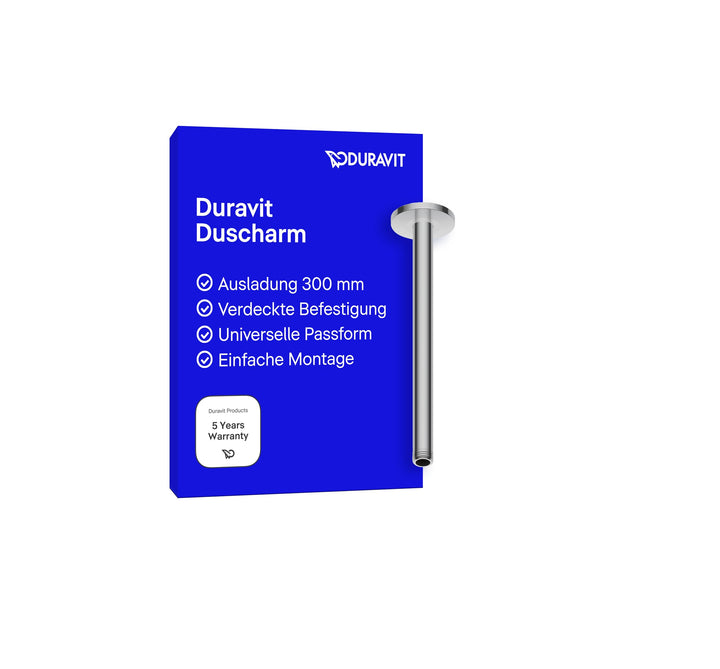 Duravit Universal Duscharm, Duscharmatur Deckenbefestigung, Brausearm 300 mm, Duschbrause rund, Chro