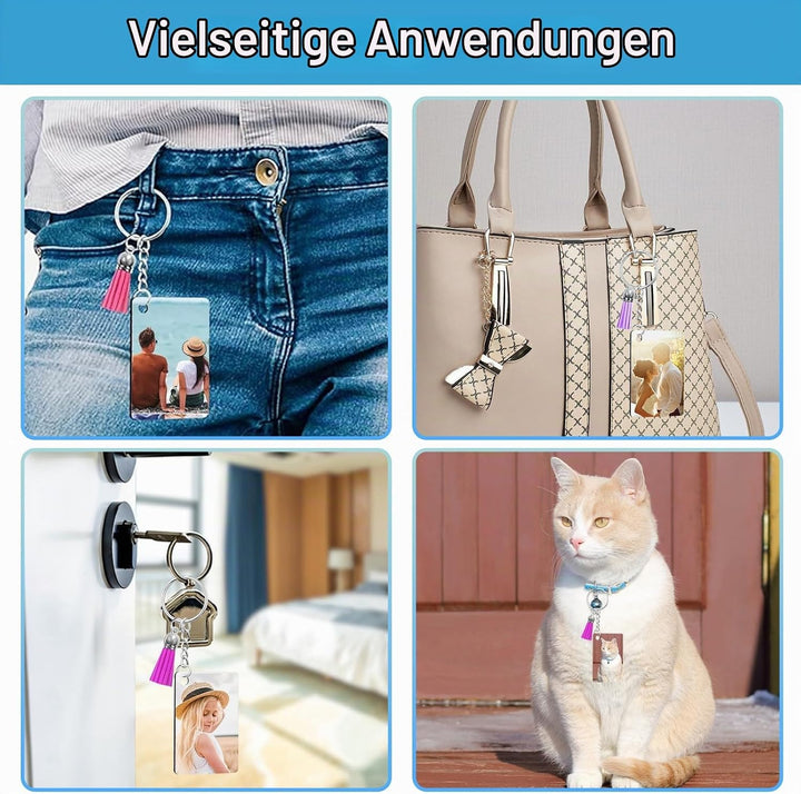 120 Stück Sublimation Rohlinge Schlüsselanhänger Set mit Wärmeübertragungs MDF Rechteckig Blanko, Qu