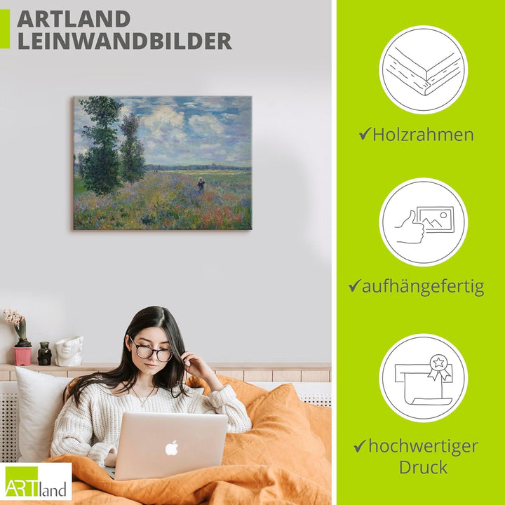 ARTland Leinwandbilder Wandbild Bild auf Leinwand 80x60 cm Wanddeko Landschaften Bäume Wiese Blumen