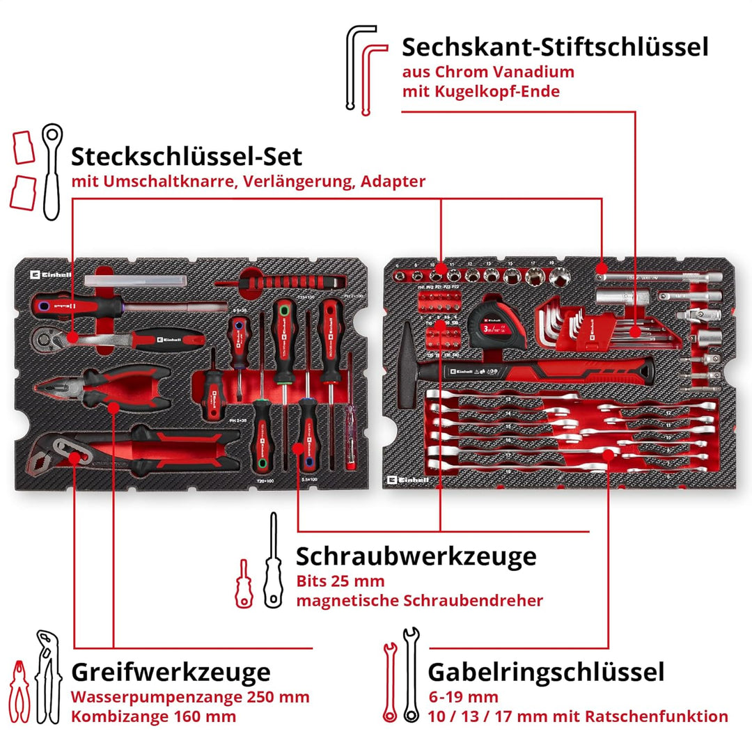 Original Einhell E-CASE 80-tlg. Werkzeugkoffer (Werkzeug-Set im robusten, stapelbaren Kunststoffkoff