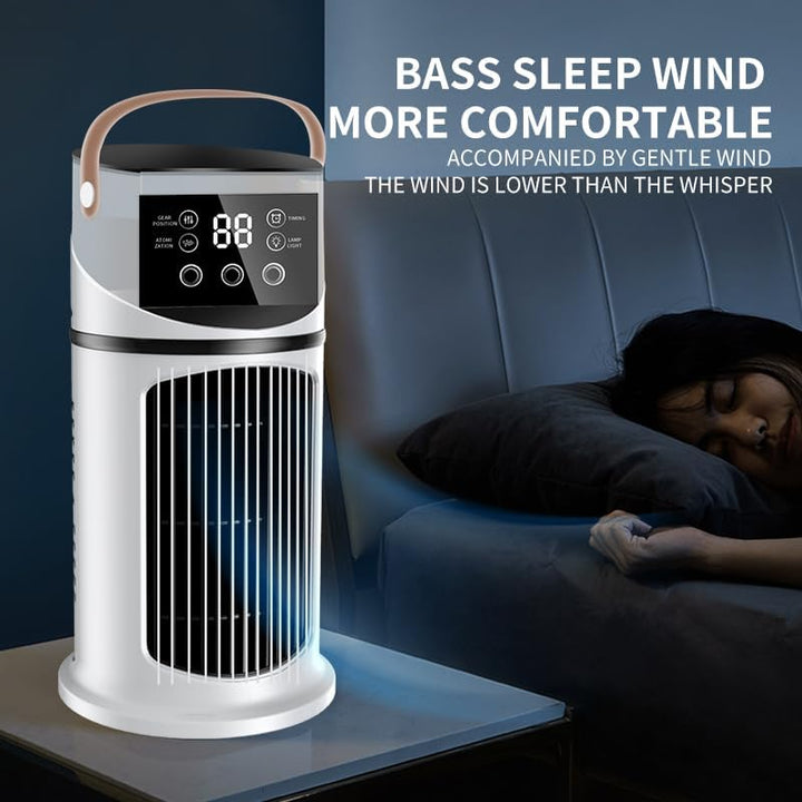 Mini klimaanlage, Mobile Klimaanlage mit 9 Geschwindigkeiten & 8H Timer, 7 Farben Nachtlicht, 3-Loch