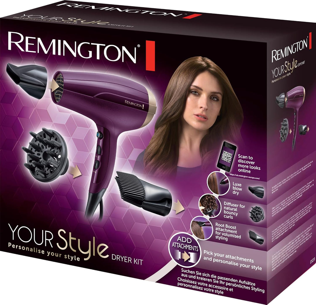 Remington Haartrockner Ionen [leicht & mehr Volumen] Your Style (2300 W, Set inkl. Stylingdüse, Diff