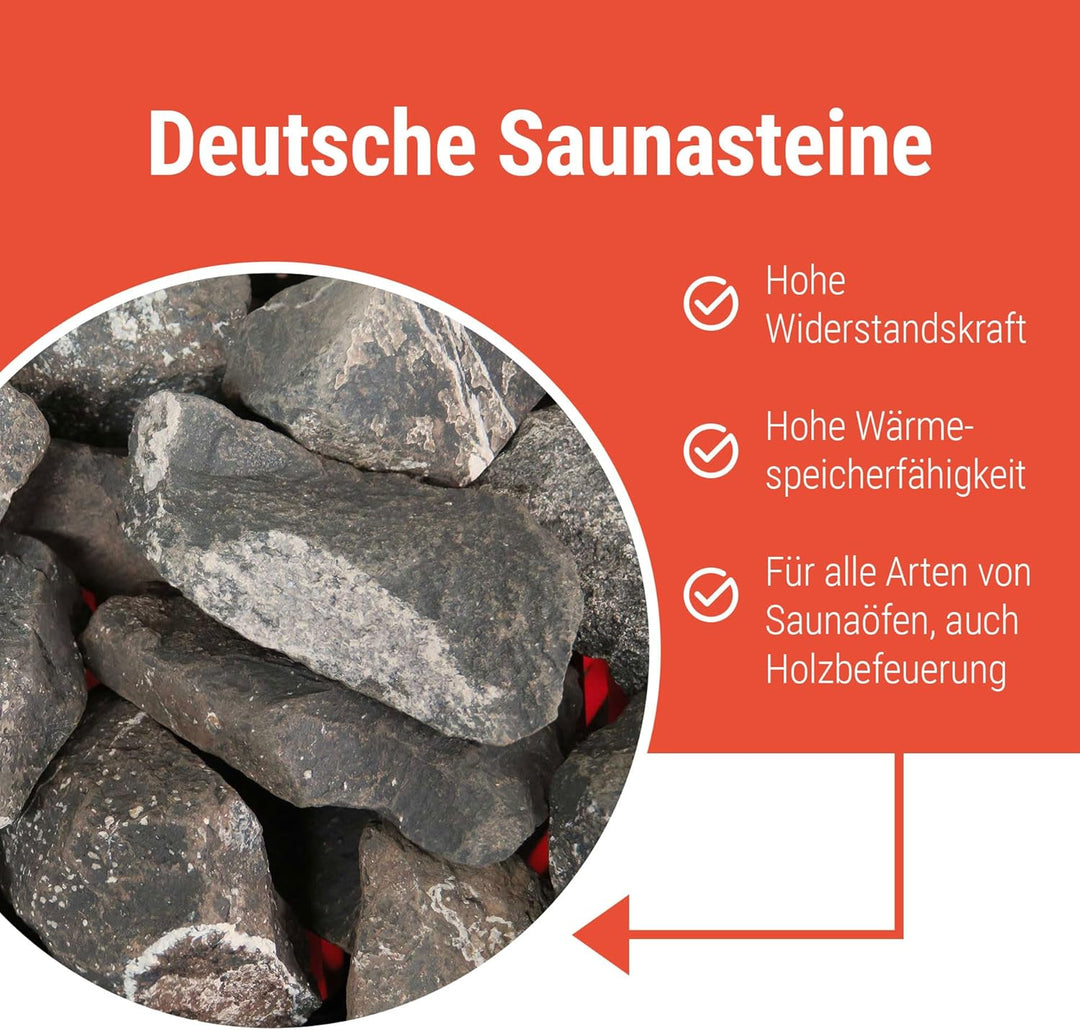 Schicker Mineral – 20 kg Diabas Saunasteine für den Saunaofen – hochwertige Aufgusssteine aus Deutsc