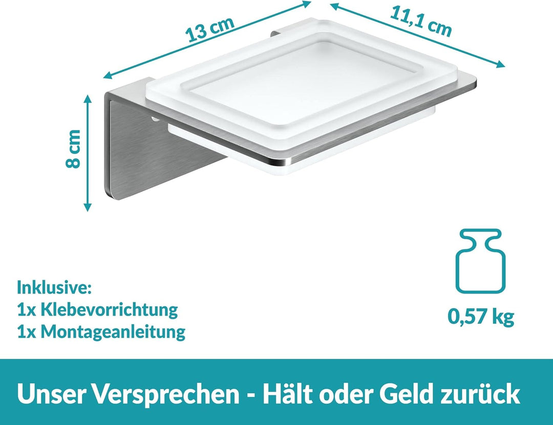 WEISSENSTEIN Seifenschale Wandmontage Ohne Bohren aus Glas - Seifenablage mit Selbstklebender Halter