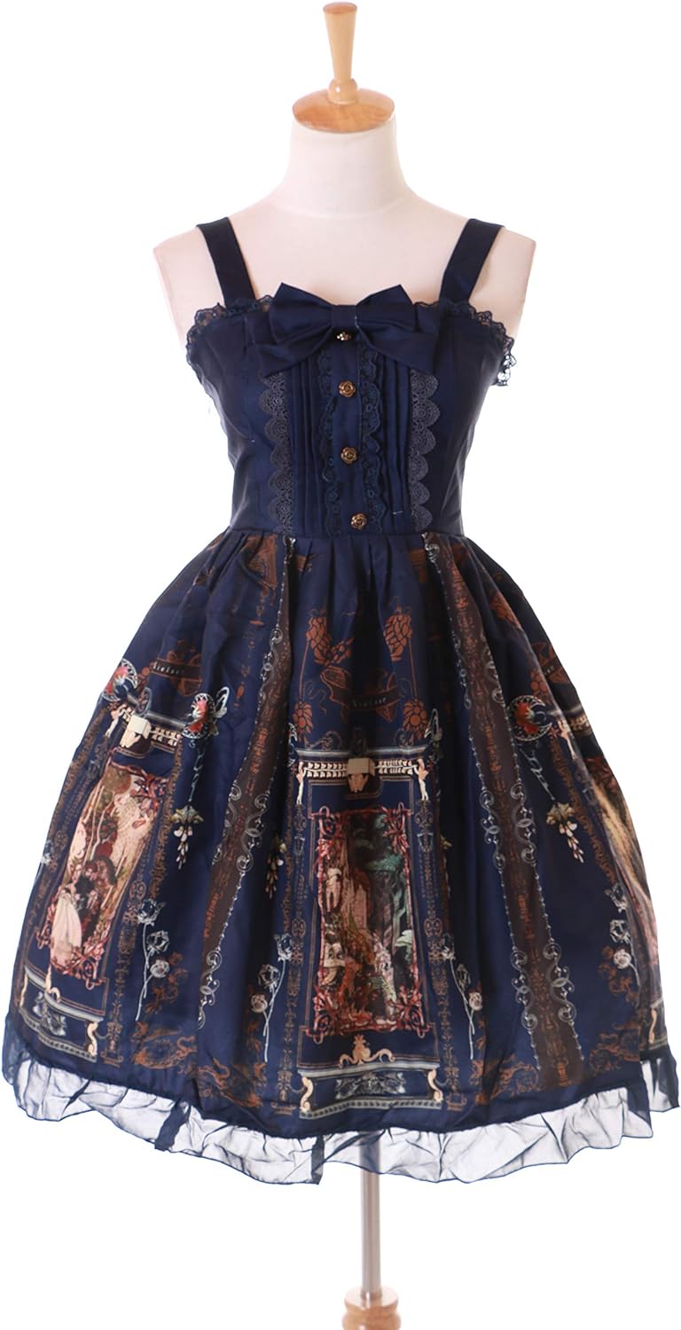 JSK-51-2 Blau Vintage Gemälde Retro Kleid Lolita Cosplay Kawaii Harajuku