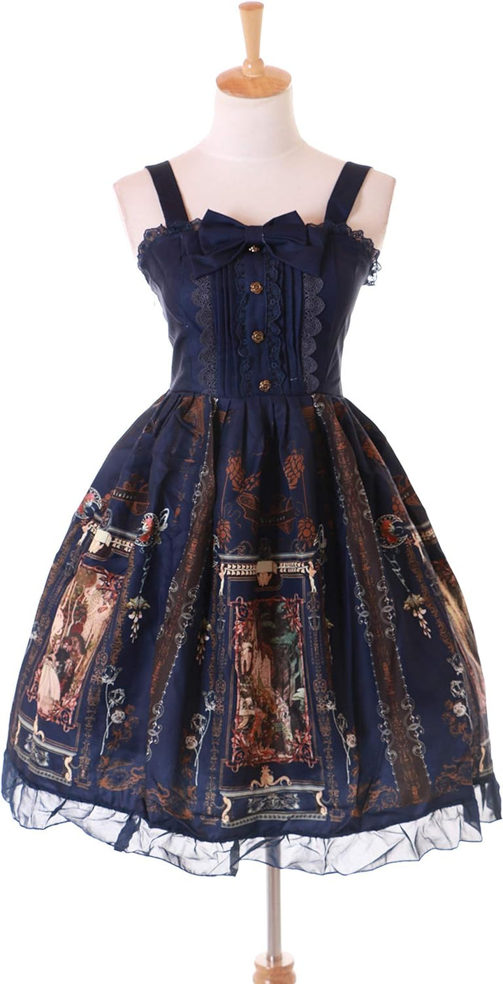 JSK-51-2 Blau Vintage Gemälde Retro Kleid Lolita Cosplay Kawaii Harajuku