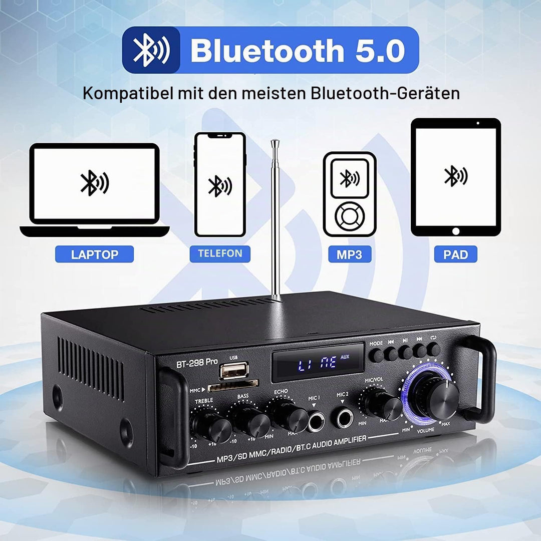 298 Pro Mini Verstärker, Bluetooth-Empfänger, Audioverstärker, Max 500 W x 2 RMS, 50 W x 2, 2-Kanal-