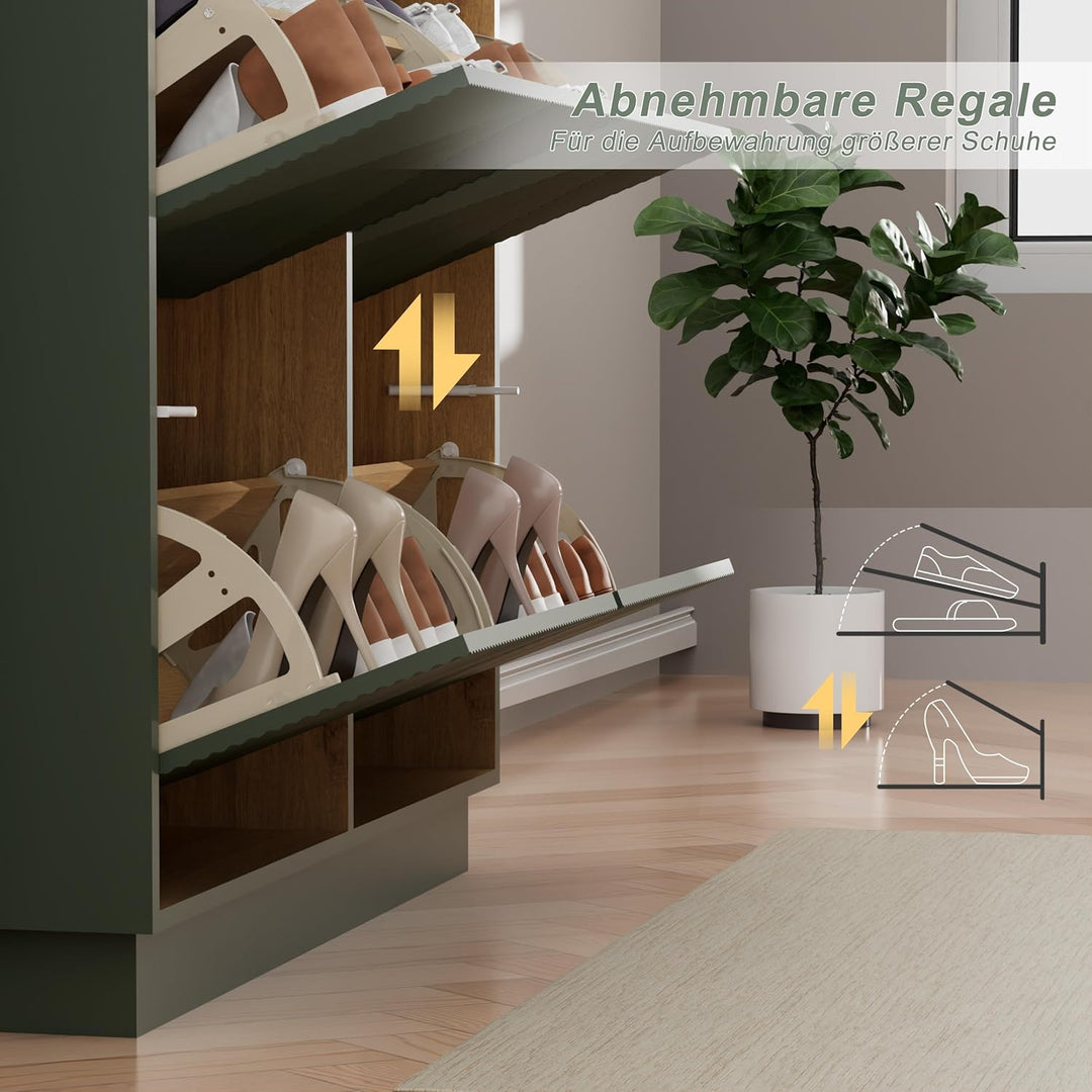 UEV Schuhschrank mit 4 Klappen schmal, Drucktüröffner Push to Open, Schuhkommode mit Kippschutz, Sch