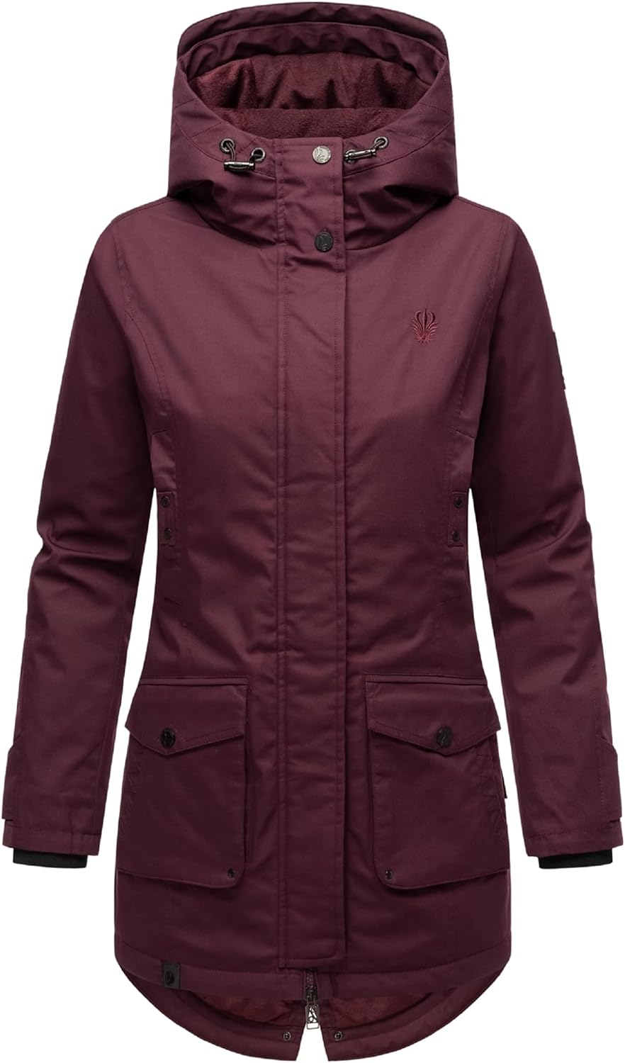 Navahoo Damen Übergangsjacke Warmer Kurzmantel Regenjacke mit Kapuze Brinjaa XS-XXL S Wine, S Wine