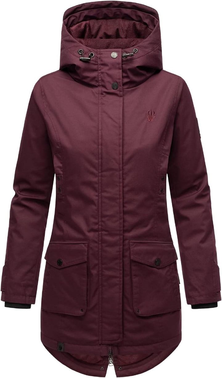 Navahoo Damen Übergangsjacke Warmer Kurzmantel Regenjacke mit Kapuze Brinjaa XS-XXL S Wine, S Wine