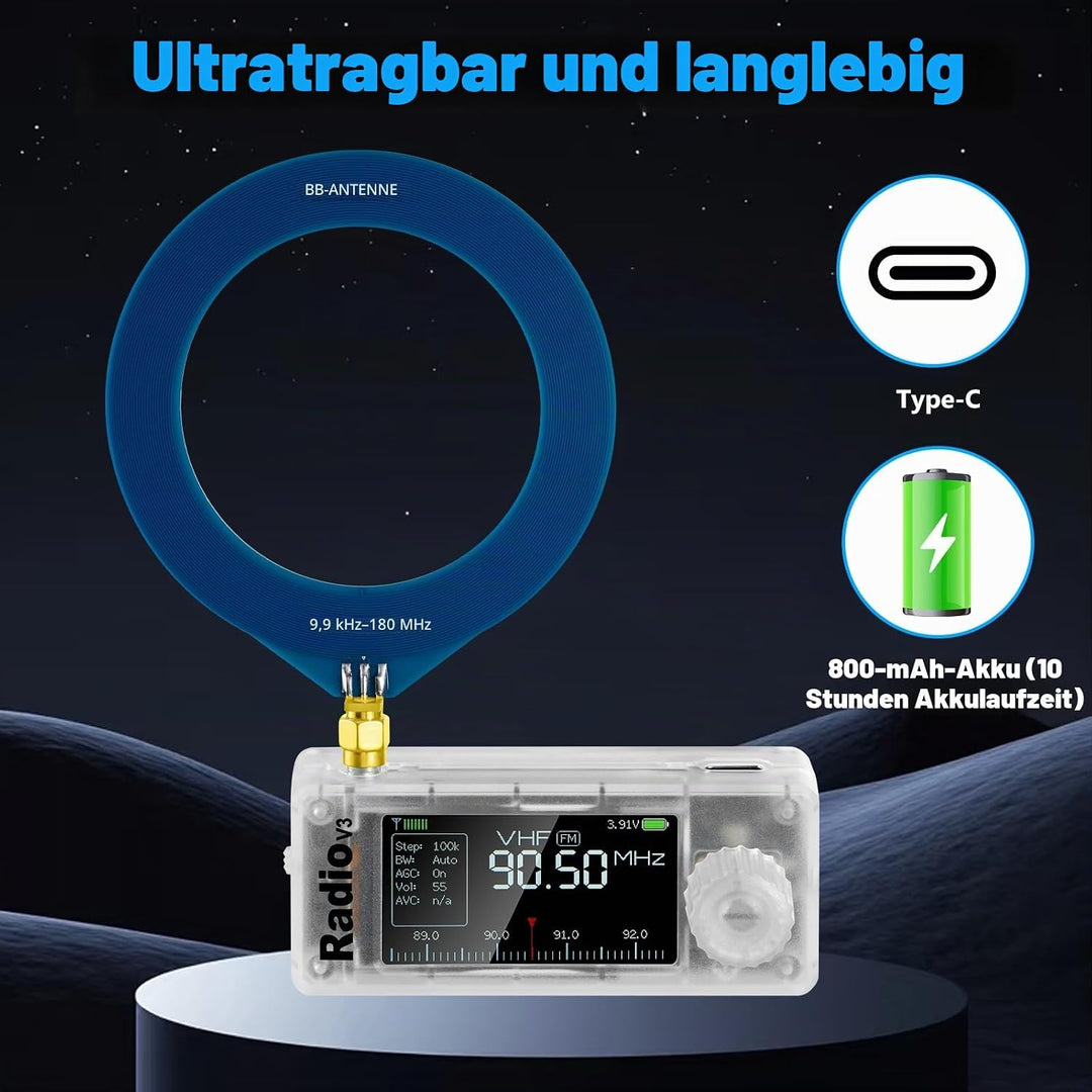 AURSINC SI4732 Mini Radio V3 Tragbare Kurzwelleempfänger, AM/FM/LSB/USB-Betriebsmodi, HF SW MW VHF V