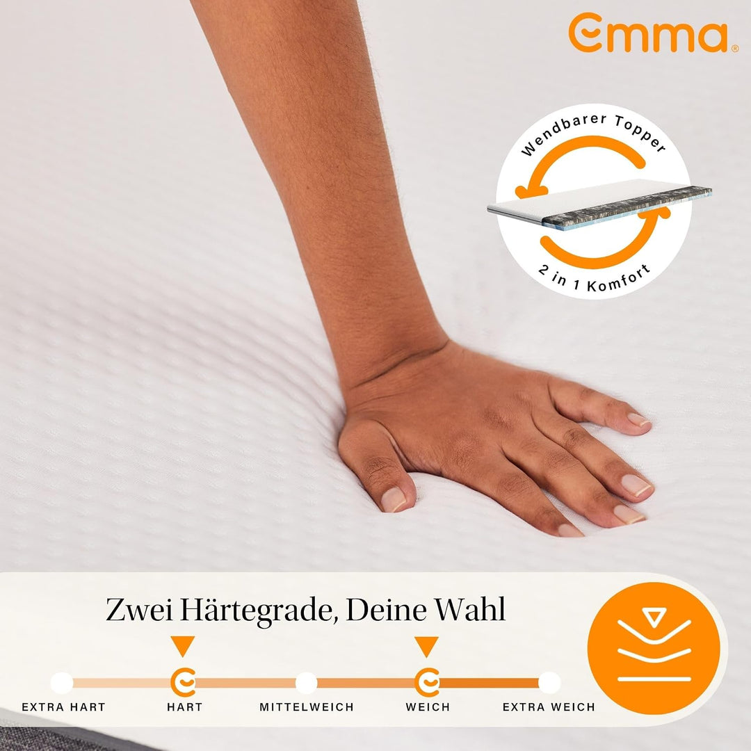 Emma Premium Matratzen Topper, 6cm dick, wendbarer HRX-Schaum für anpassbaren Komfort, Atmungsaktiv