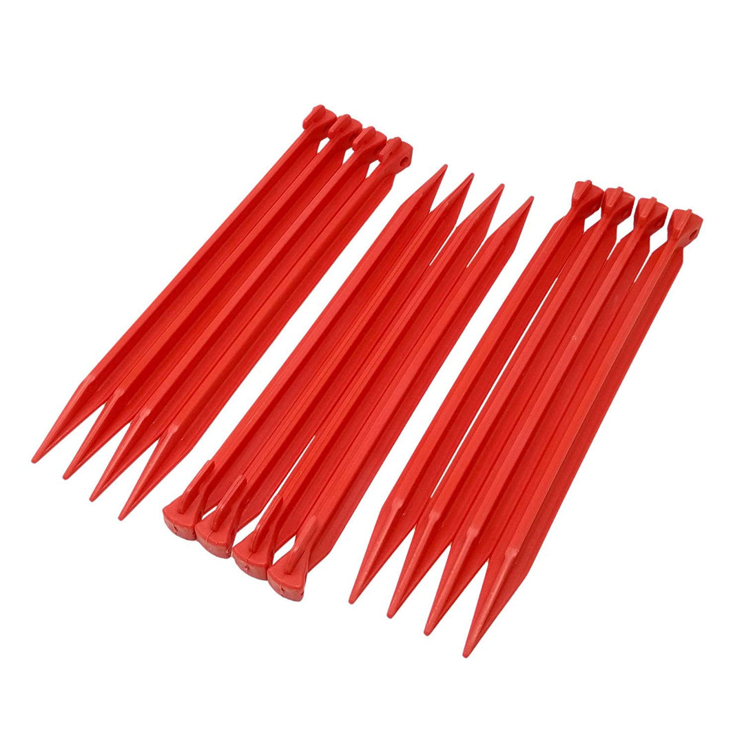 ToCi 12 x Kunststoff-Heringe 30 cm – Lange Zeltnägel mit T-Profil & Öse in Rot - Zeltbefestigung für