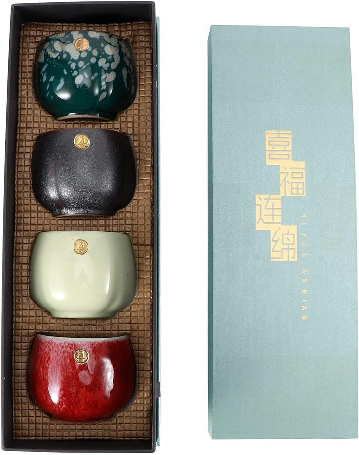 4 Stück Keramikbecher, Retro Tee Becher Chinesischen Japanischen Kung Fu Tee Heat Sake Tassen Teetas
