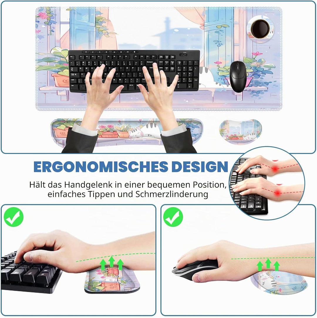 ToLuLu Erweitertes Gaming-Mauspad, Memory-Schaum, ergonomische Tastatur-Maus-Handgelenkauflage, gros