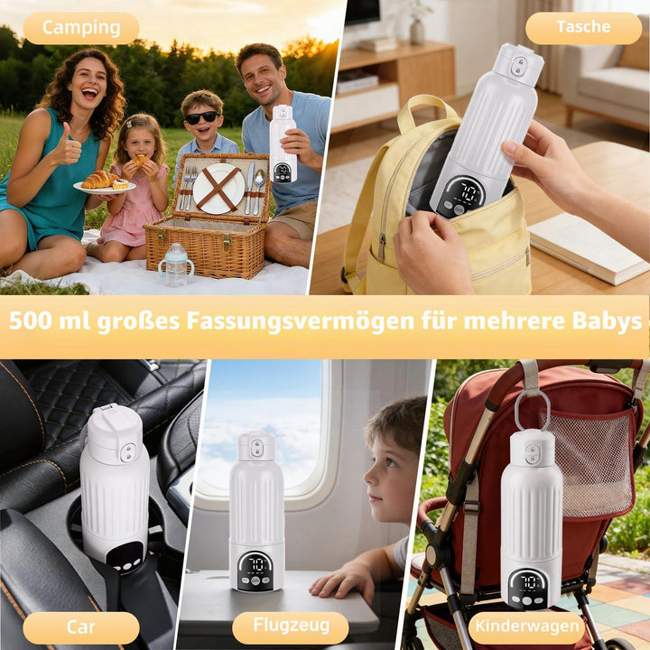 Tragbarer Babyflaschenwärmer für Unterwegs, 500ml Muttermilchwärmer, 12000mAh Akku, 120W Schnellheiz