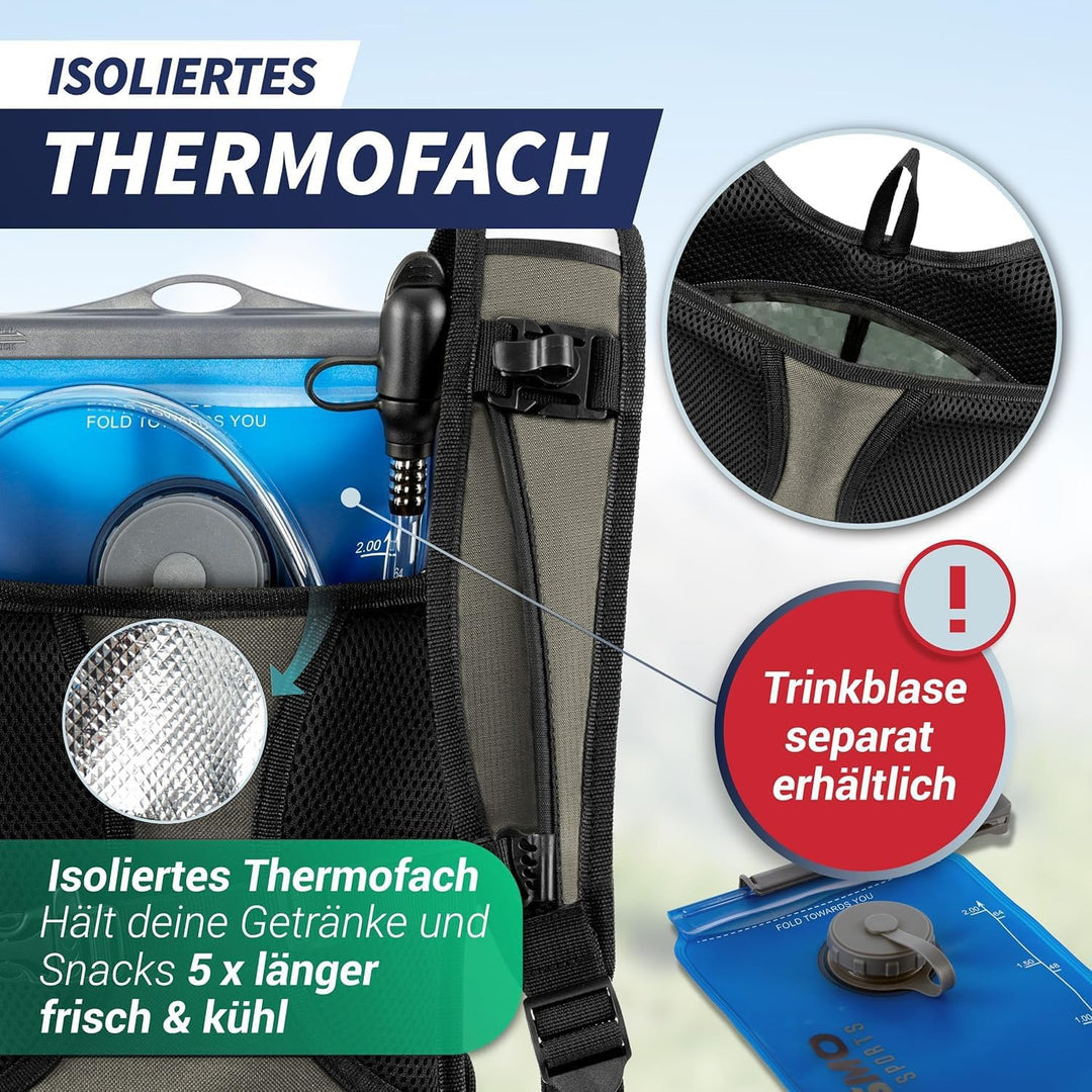 SASMO® Laufrucksack 6L (Sand) mit Thermofach | Lauf Rucksack - Ultraleicht 300g | Laufrucksack Damen