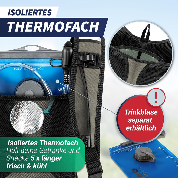SASMO® Laufrucksack 6L (Sand) mit Thermofach | Lauf Rucksack - Ultraleicht 300g | Laufrucksack Damen