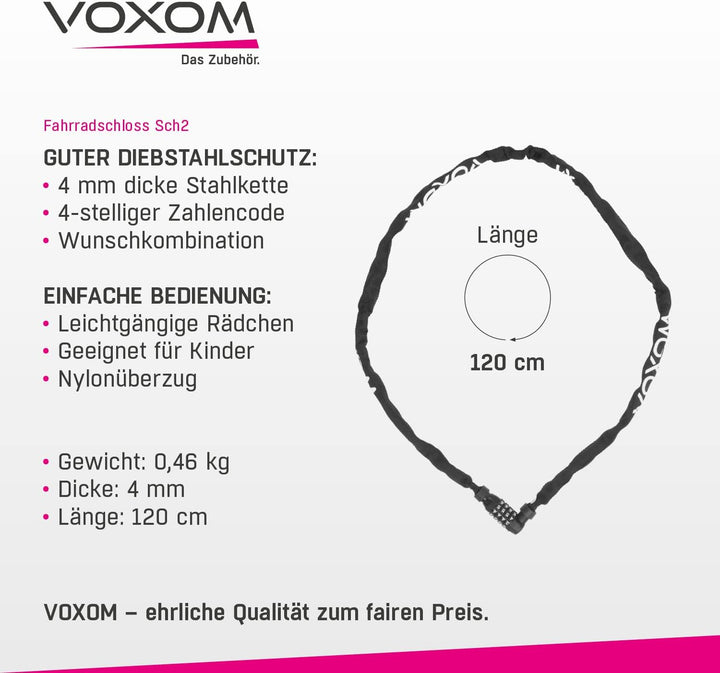Voxom Kettenschloss - Fahrradschloss Sch2 - Zahlenschloss, Schwarz