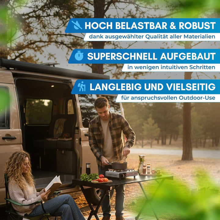 NORDMUT® Campingtisch klappbar – Hochwertiger Klapptisch Camping aus Aluminium – Rostfreier Campingt